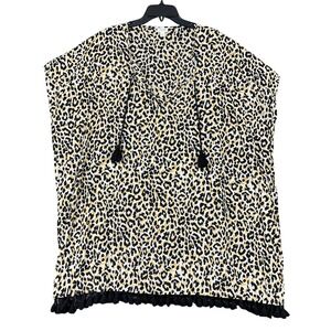 J Crew Leopard Tassel Tunic Women XL‎ Boho Resort Statement Mob Wife Sopranos